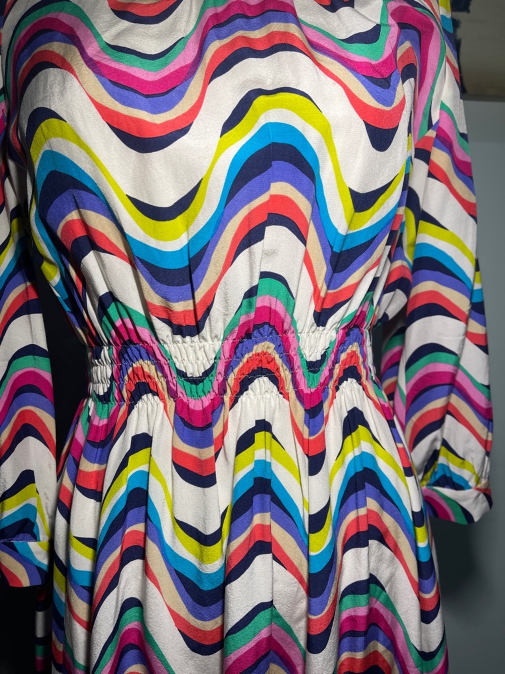 Kate Spade NY Silk Blend Brighton Zari Dress Size 10 Multicolor Wave Stripe - Picture 7 of 9